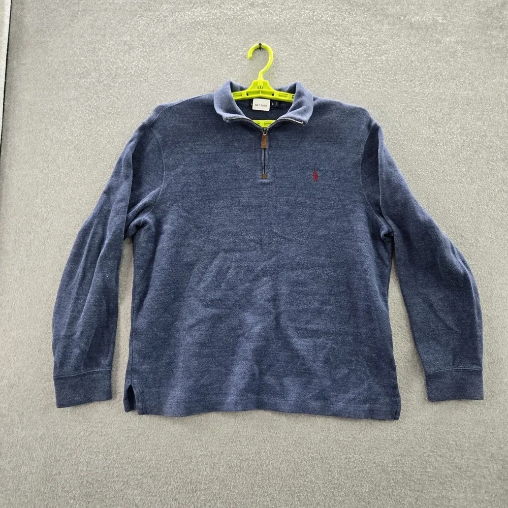 Polo Ralph Lauren Men Sweatshirt L Blue Player Embroidery Zipper Long‎ Sleeve